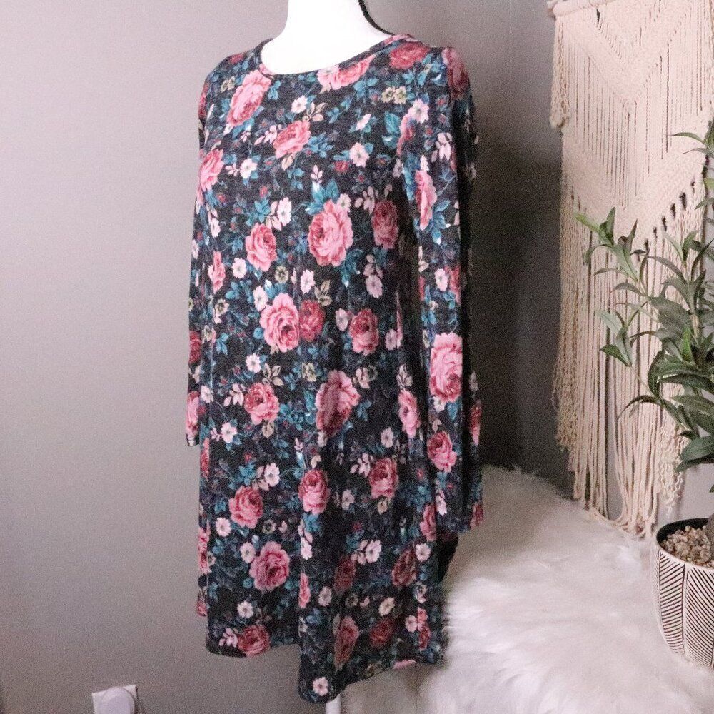 Vintage | TMG Long Sleeve Floral Knit Swing Dress Medium